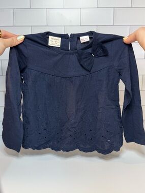 Zara Baby Navy Long-Sleeve Eyelet Top with Bow